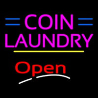 Coin Laundry Open Yellow Line Neon Skilt