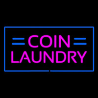 Coin Laundry With Blue Border Neon Skilt