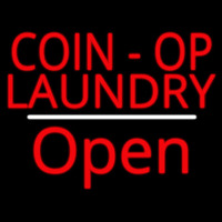 Coin Op Laundry Open White Line Neon Skilt