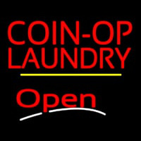 Coin Op Laundry Open Yellow Line Neon Skilt