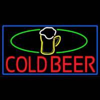 Cold Beer And Mug With Blue Border Neon Skilt