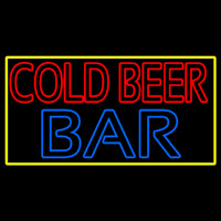 Cold Beer Bar With Yellow Border Neon Skilt