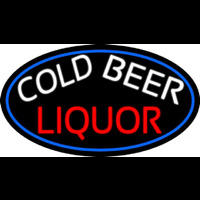 Cold Beer Liquor Oval With Blue Border Neon Skilt