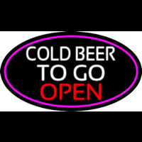 Cold Beer To Go Open Oval With Pink Border Neon Skilt