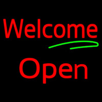 Cursive Welcome Open Neon Skilt