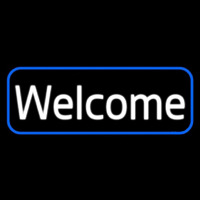Cursive Welcome With Blue Border Neon Skilt