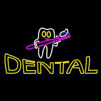 Dental With Tooth And Brush Logo Neon Skilt
