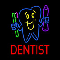 Dentist Tooth Logo With Brush And Paste Neon Skilt