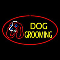 Dog Grooming Red Oval Neon Skilt