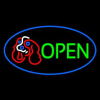 Dog Logo Open Blue Oval Neon Skilt