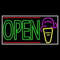 Double Stroke Green Open Ice Cream Cone Neon Skilt