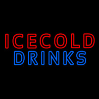 Double Stroke Ice Cold Drinks Neon Skilt
