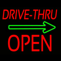 Drive Thru Block Open With Green Arrow Neon Skilt