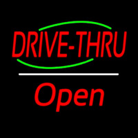 Drive Thru Open White Line Neon Skilt