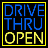 Drive Thru Open With Yellow Border Neon Skilt