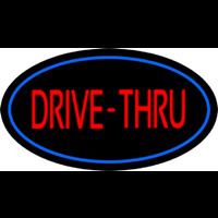 Drive Thru Oval Blue Neon Skilt