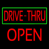 Drive Thru With Green Border Open Neon Skilt