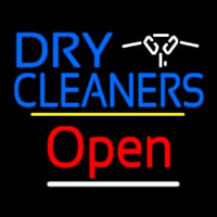 Dry Cleaners Logo Open Yellow Line Neon Skilt