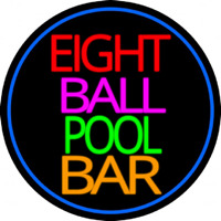 Eight Ball Pool Bar Oval With Blue Border Neon Skilt