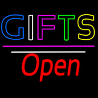 Gifts Block Open White Line Neon Skilt