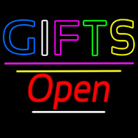 Gifts Block Open Yellow Line Neon Skilt