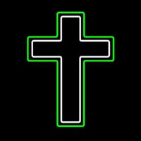 Green And White Christian Cross Neon Skilt