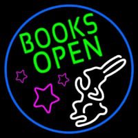 Green Books With Rabbit Logo Open Neon Skilt