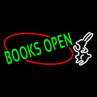 Green Books With Rabbit Logo Open Neon Skilt