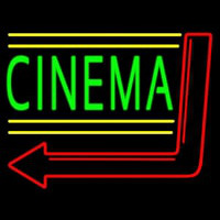 Green Cinema With Arrow Neon Skilt
