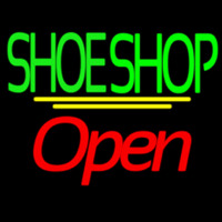 Green Double Stroke Shoe Shop Open Neon Skilt