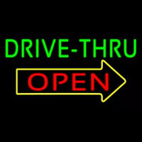 Green Drive Thru Open Arrow Neon Skilt