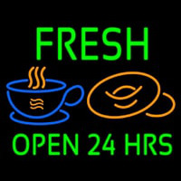 Green Fresh Open 24 Hrs Cups And Donuts Neon Skilt