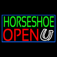 Green Horseshoe Open With Border Neon Skilt