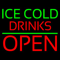 Green Ice Red Cold Drinks Open Neon Skilt