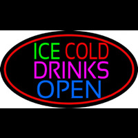 Green Ice Red Cold Drinks Open Neon Skilt