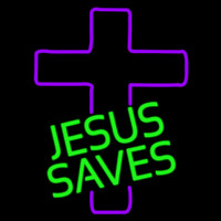 Green Jesus Saves Purple Cross Neon Skilt