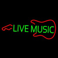 Green Live Music With Guitar Logo Neon Skilt