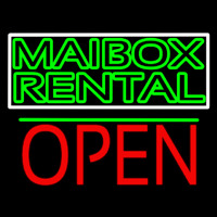 Green Mailbo  Rental Block With Open 1 Neon Skilt