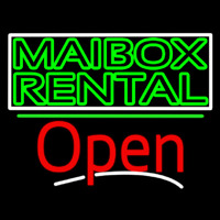Green Mailbo  Rental Block With Open 3 Neon Skilt