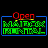 Green Mailbo  Rental Block With Open 4 Neon Skilt