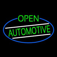 Green Open Automotive Oval With Blue Border Neon Skilt
