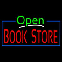 Green Open Book Store Blue Border Neon Skilt