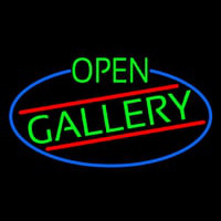 Green Open Gallery Oval With Blue Border Neon Skilt