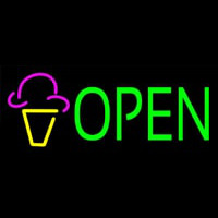 Green Open Ice Cream Cone Neon Skilt