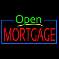 Green Open Mortgage Blue Border Neon Skilt