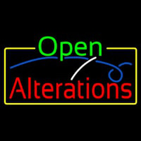 Green Open Red Alterations Yellow Border Neon Skilt
