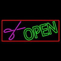 Green Open With Scissor Neon Skilt