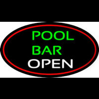 Green Pool Bar Open Oval With Red Border Neon Skilt