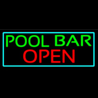 Green Pool Bar Open With Turquoise Border Neon Skilt