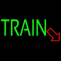 Green Train With Red Arrow Neon Skilt